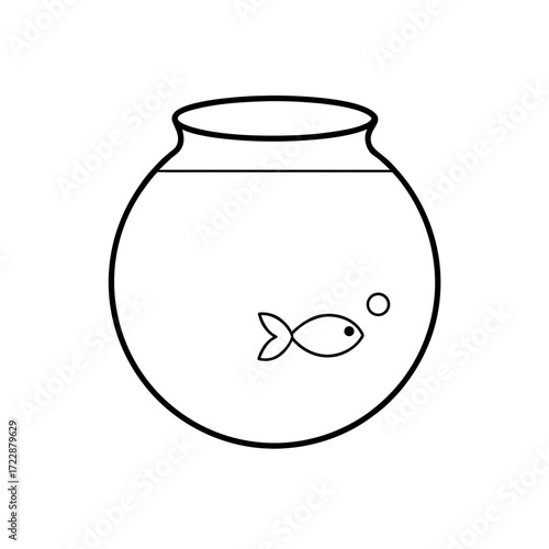 Fishbowl with a small fish inside on transparent background