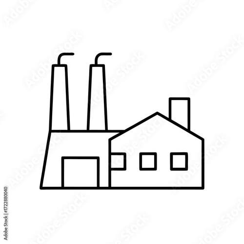 Outlined factory with chimney on transparent background