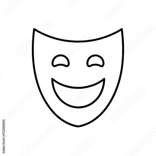 Smiling theatrical mask outline on transparent background