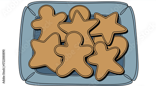 Festive gingerbread cookies in various shapes arranged on a plate, perfect for holiday baking.