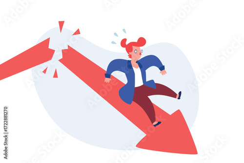 businesswoman falling from broken financial graph