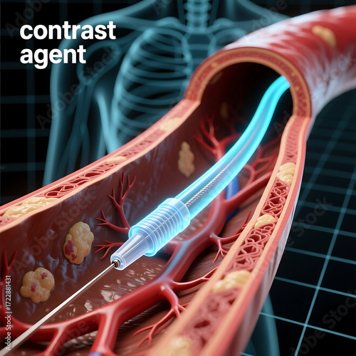 Close up of anatomical cardiac angiogram catheter medical heart equipment