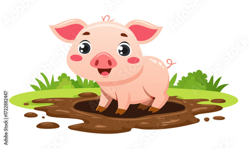 cartoon pig with green leaf