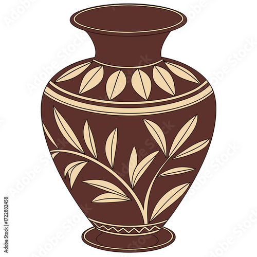 Elegant ancient Greek amphora adorned with laurel leaves and geometric patterns, symbolizing history and classic design.