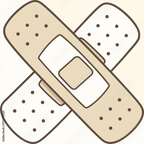 Two crossed bandage strips offering support and healing, promoting recovery after an accident or injury, first aid essentials