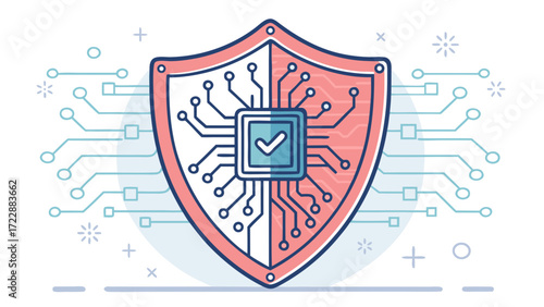 Digital Security Shield with Integrated Circuit and Checkmark Symbol