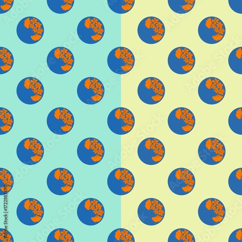 Seamless pattern of blue circles with yellow flowers on a light background