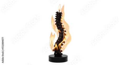 Spinal cord candle surrounded by mystical flames, symbolizing health and well-being