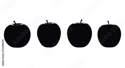 Four silhouette apples row dark fruit healthy food organic natural harvest fresh raw ingredient simple vector