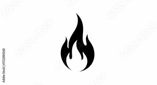 Striking black flame icon against a clean white backdrop illustration, showcasing heat and energy