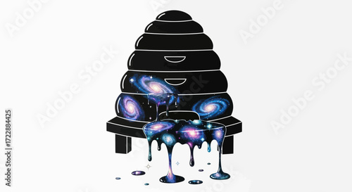 Stunning otherworldly beehive with flowing galactic honey illuminating cosmic mysteries and wonders