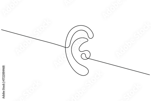 Ear symbol one line art minimalist outline vector isolated abstract design illustration
