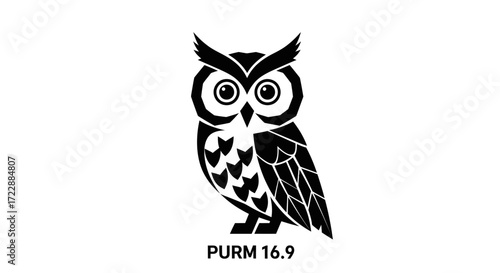 Stylized owl vector illustration with geometric details showcasing a nocturnal avian in monochrome