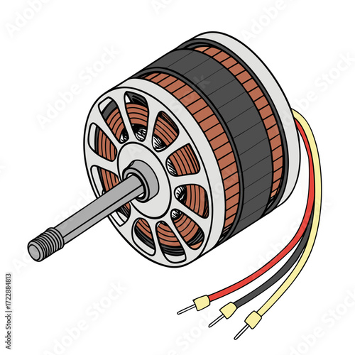 Brushless DC Motor. BLDC Drone Motor. Electric RC Robotics Engine Illustration.