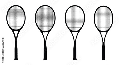 Four tennis rackets lined up isolated on sport equipment vector