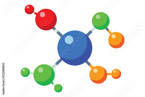 Illustration of a molecule, depicting atoms connected by bonds, showcasing the structure and composition of matter in a colorful and visually engaging way