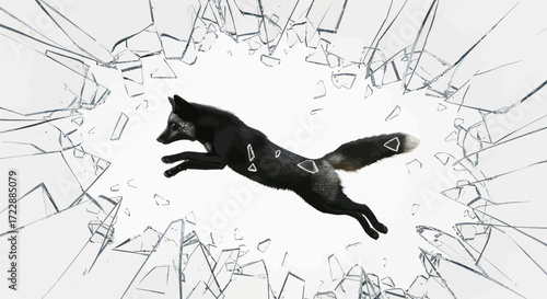 Surreal depiction of a fox leaping through a shattered plane representing overcoming barriers