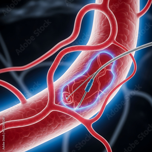 Close up of anatomical cardiac angiogram catheter medical heart equipment
