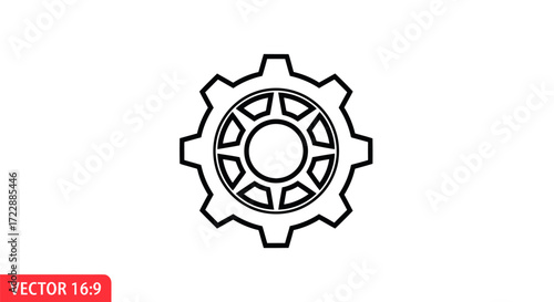 Symmetrical gear icon for design mechanical processes and system integration