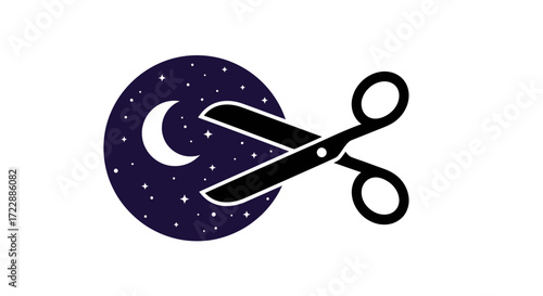 A conceptual illustration of scissors cutting through a night sky full of stars creativity