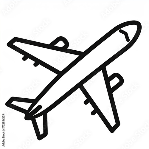 Simple black outline drawing of an airplane in flight