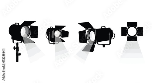 Four studio stage lights and spotlights arranged isolated on displaying versatility vector