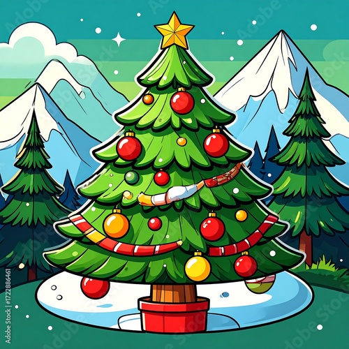 Christmas tree in snowy mountains (1)