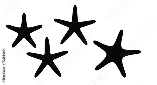 Four black starfish silhouettes floating artistically underwater marine life creatures vector