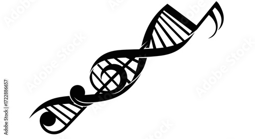 Abstract intertwining design featuring stylized dna and musical notes symbolizing synergy