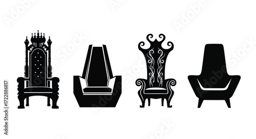 Royal throne chairs silhouette collection elegant symbols of power authority and royalty vector