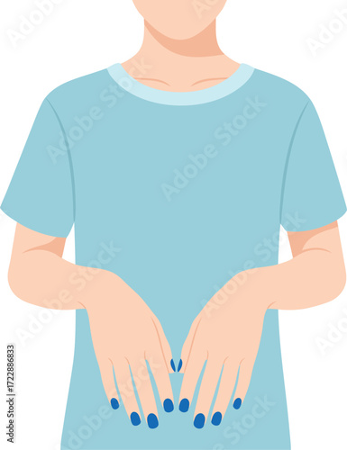 An illustration of a person with blue fingertips, indicating cyanosis caused by infection or reduced oxygen levels in the blood