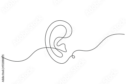 Ear symbol one line art minimalist outline vector isolated abstract design illustration
