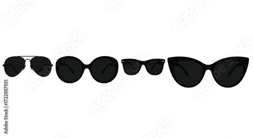 Collection of stylish black sunglasses in various shapes and sizes isolated vector