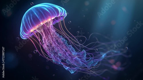 Glowing jellyfish swimming in the deep blue ocean underwater wildlife marine life aquatic sea creature