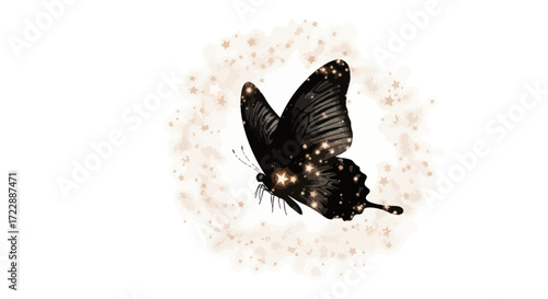 Celestial Nocturne a stylized butterfly illustration with shimmering stars and dreamy ethereal