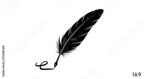 Classic quill pen vector illustration with elegant curve in black and white design