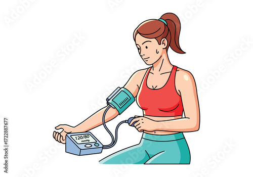 Woman checking her blood pressure with a digital monitor