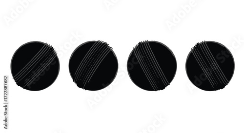 Four glossy black circular objects arranged in a row on vector