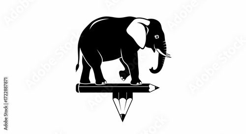 Conceptual graphic featuring an elephant balanced atop stylized pencils embodying creative strength