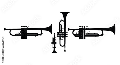 Symmetrical arrangement of trumpets musical instruments for orchestra jazz and brass band performances vector