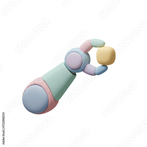 Clay Robot Arm Holding Yellow Cube - AI, Technology, Innovation, Robotics