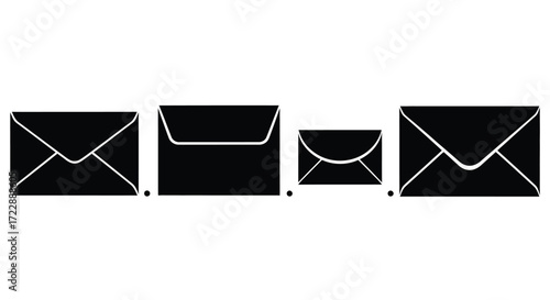 Collection of four black envelopes of varying sizes displayed side by side vector