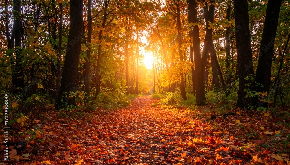 Obraz premium Autumn Forest Path Sunlight.