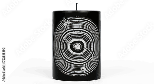 Elegant black candle featuring silver tree ring pattern creating a calming atmosphere evoking