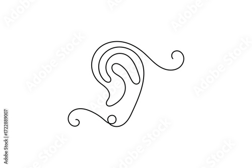 Ear symbol one line art minimalist outline vector isolated abstract design illustration
