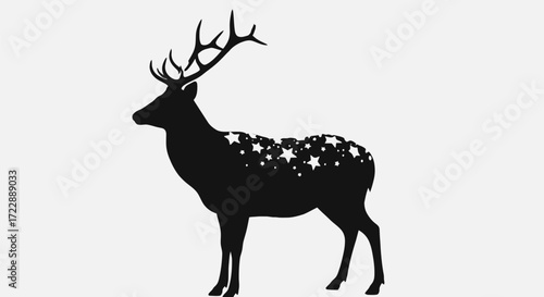 Elegant celestial stag silhouette standing gracefully with stellar patterns  adding a whimsical