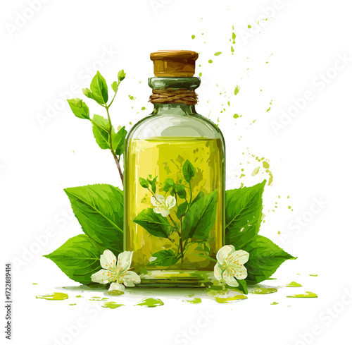 vector illustration, isolate, bottle of massage oil