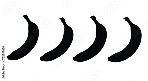 Four silhouettes of ripe bananas arranged in a row abstractly vector
