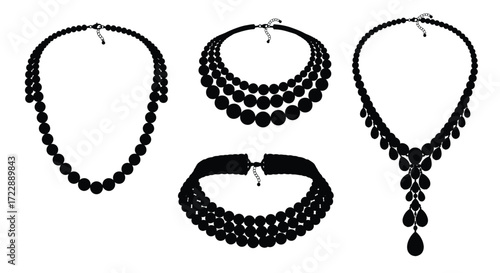 Elegant black gemstone necklaces collection beautiful jewelry assortment vector
