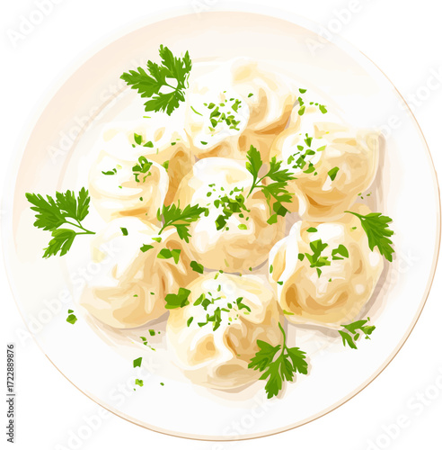  vector illustration, isolate, plate of dumplings